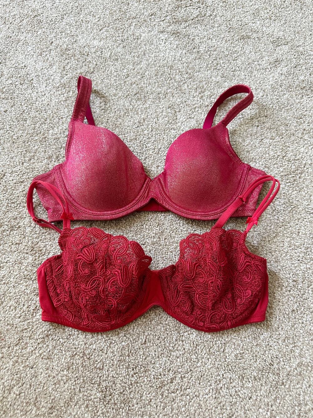 Victoria’s Secret Vintage 2000s Y2K Red Metallic Lace Bra Lot Size 34C